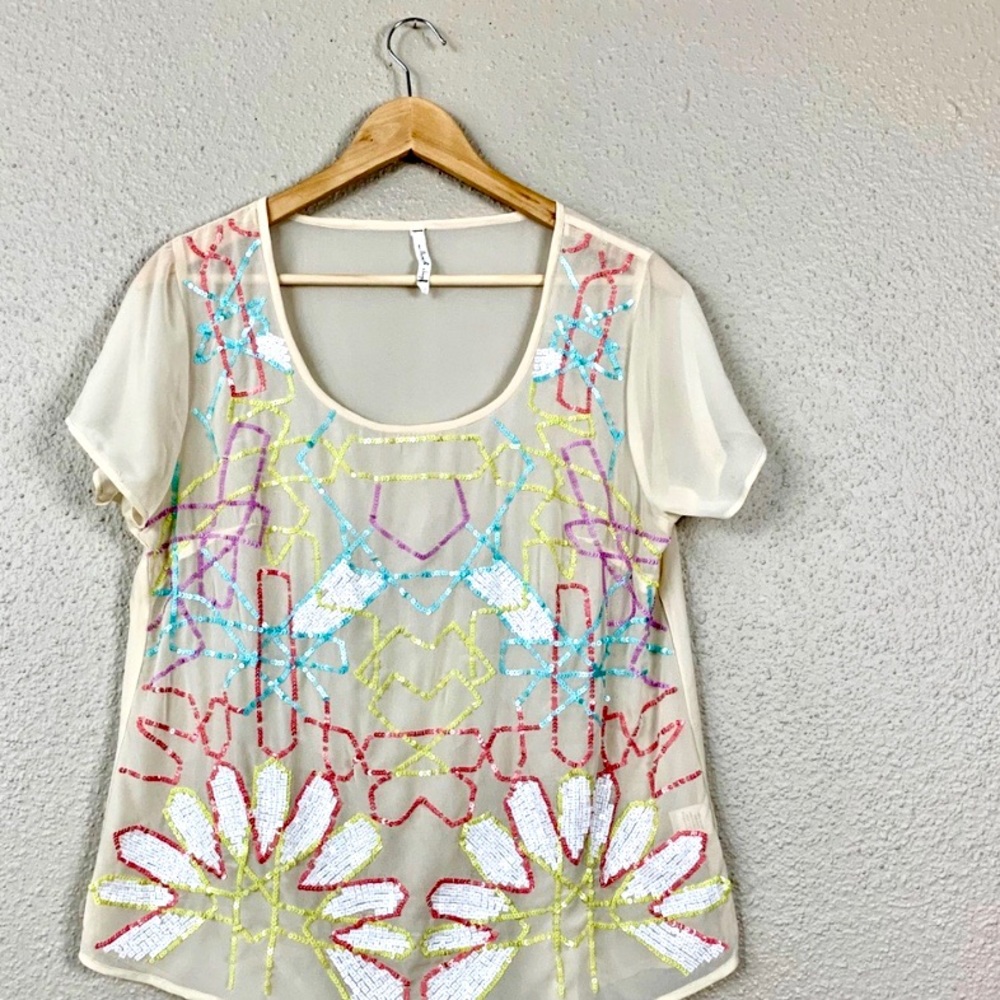 WILLOW & CLAY Sheer Shirt with Sequins